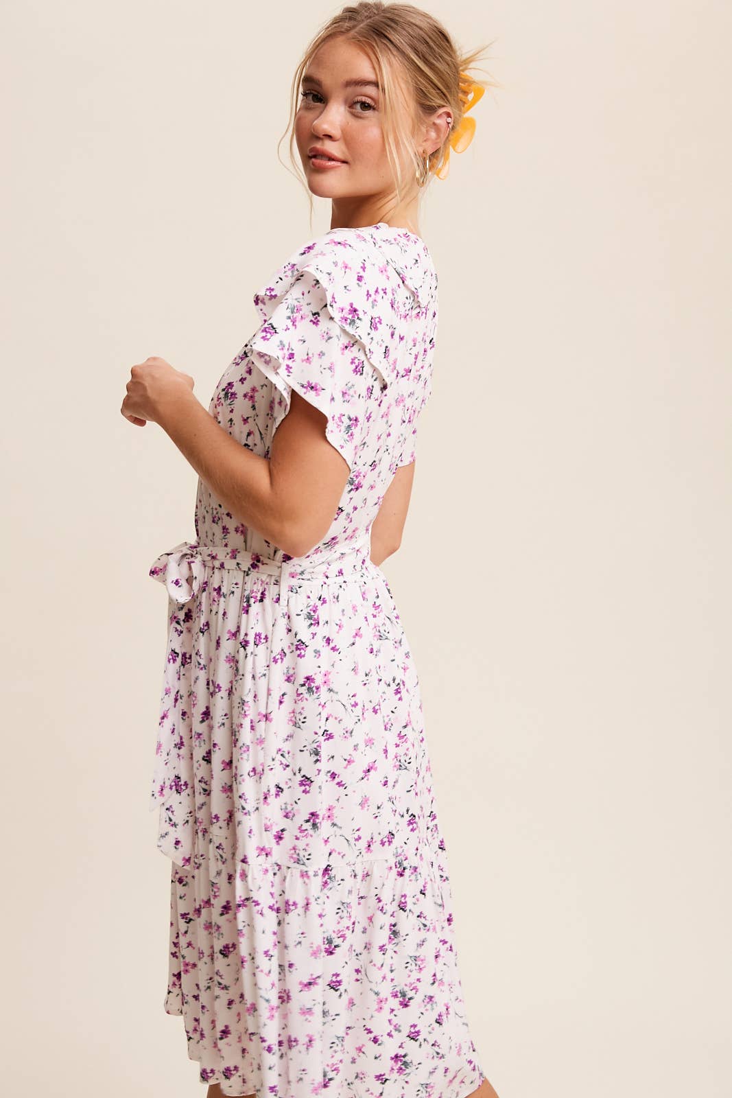 Floral Ruffle Sleeve Midi Dress