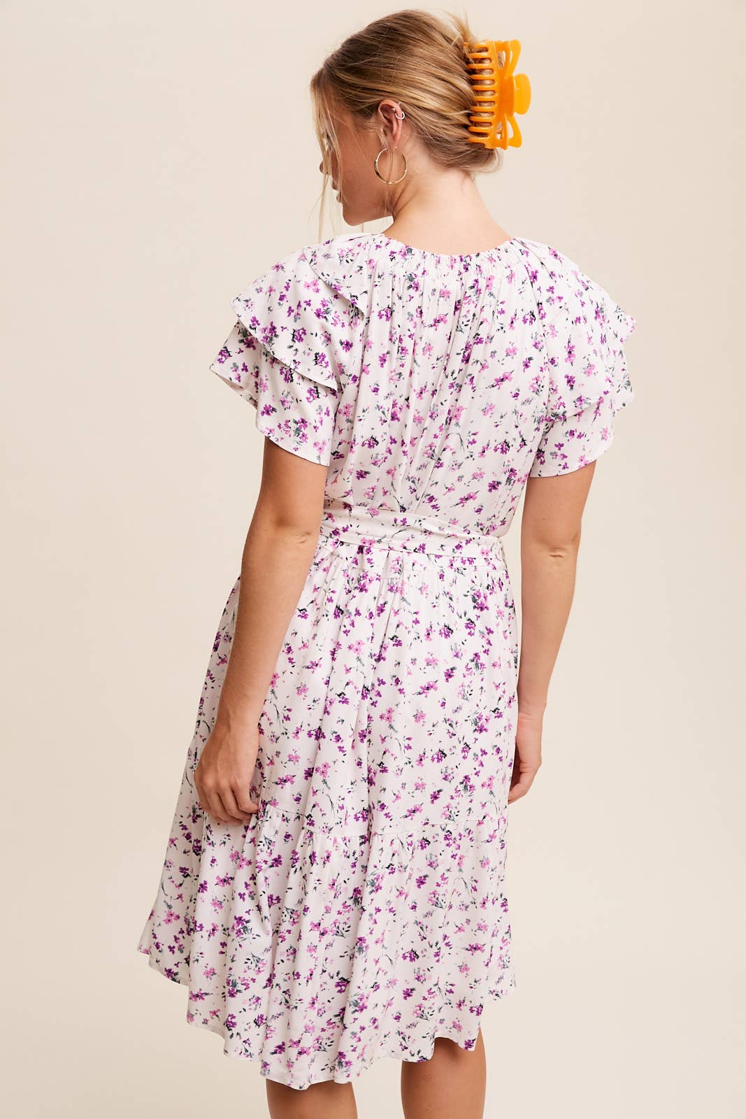 Floral Ruffle Sleeve Midi Dress