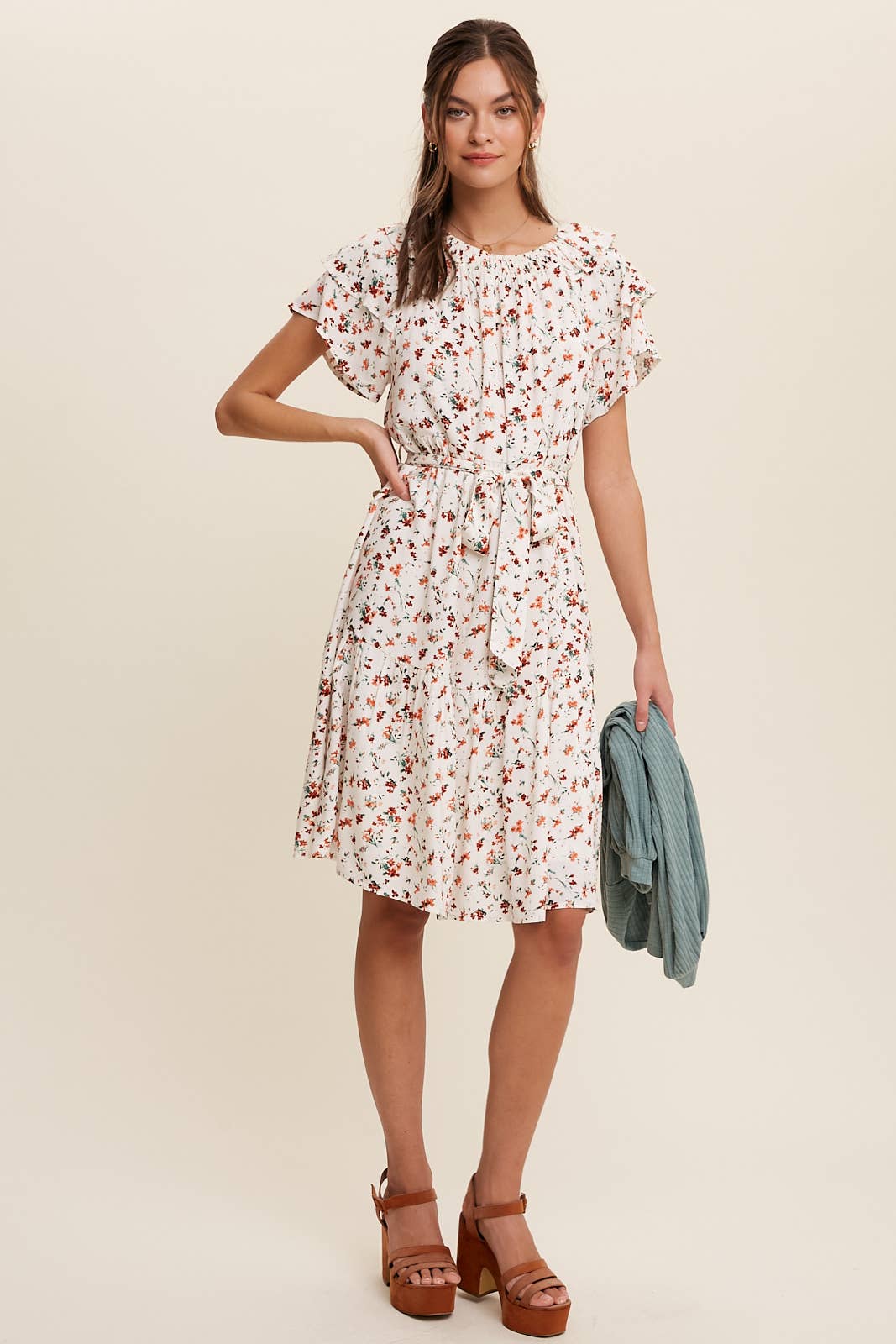 Floral Ruffle Sleeve Midi Dress