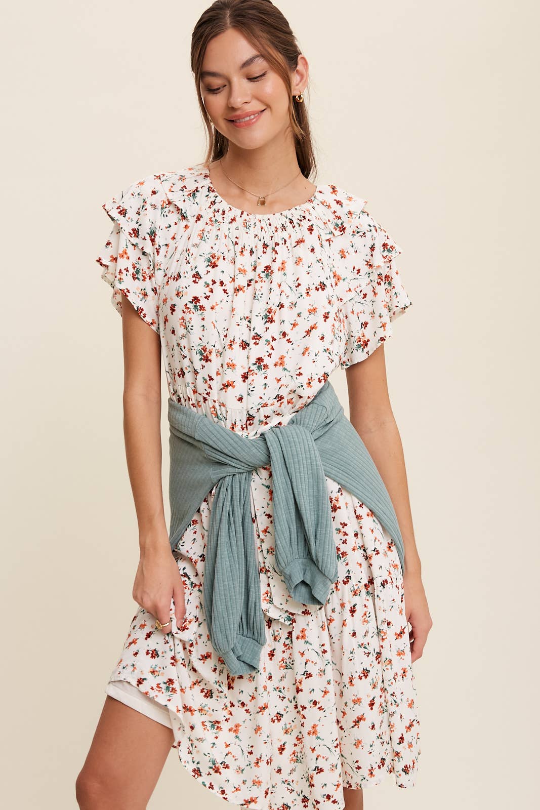 Floral Ruffle Sleeve Midi Dress