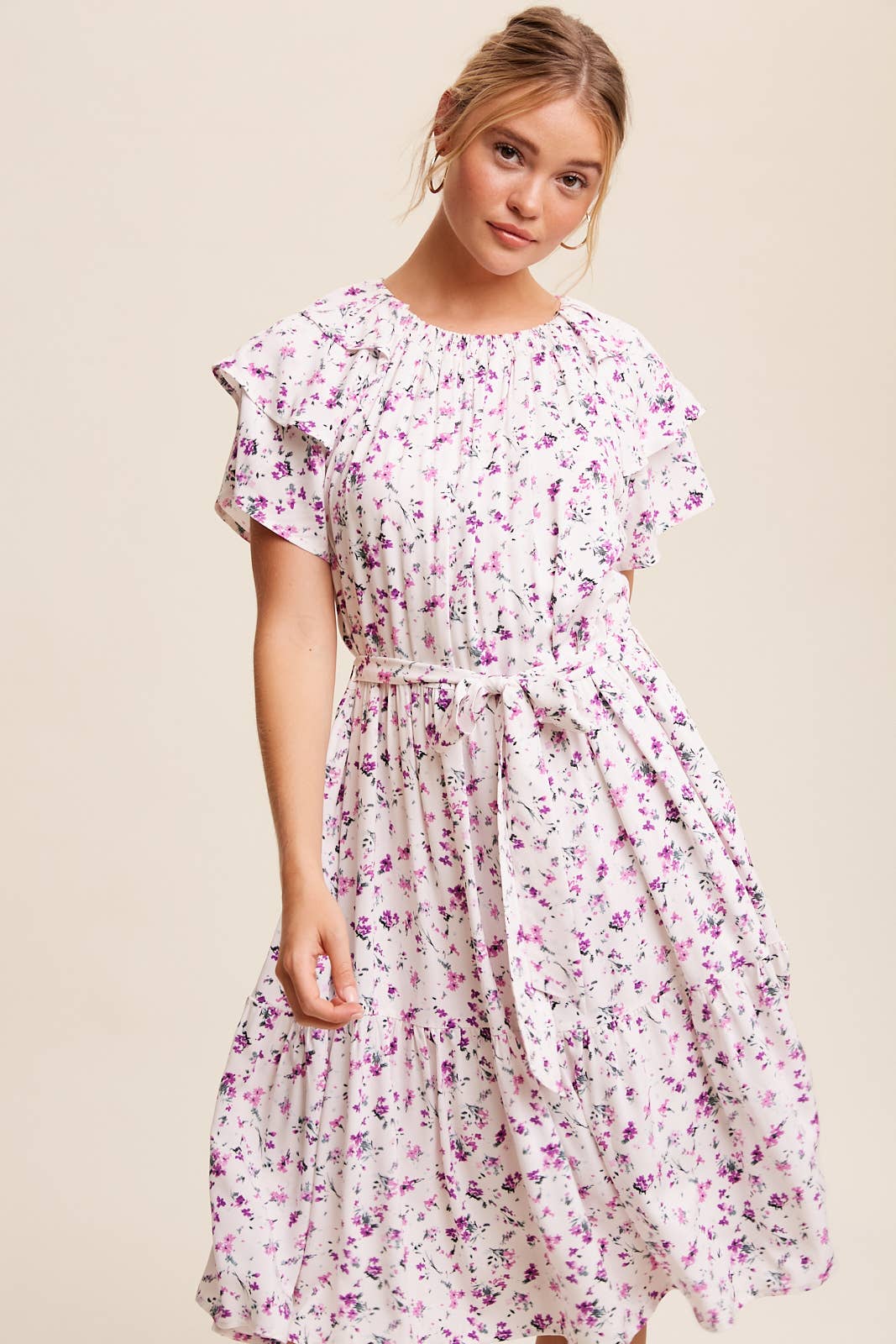 Floral Ruffle Sleeve Midi Dress