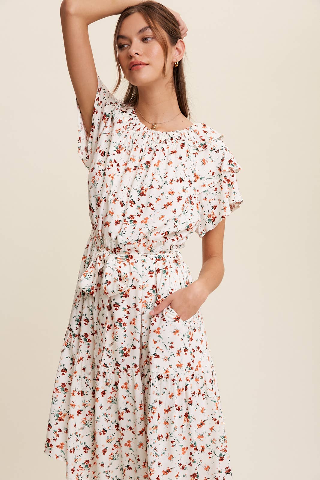 Floral Ruffle Sleeve Midi Dress