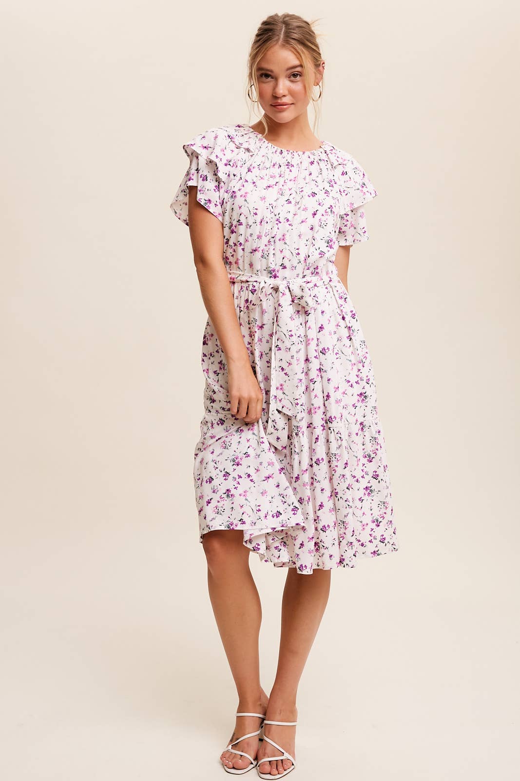 Floral Ruffle Sleeve Midi Dress