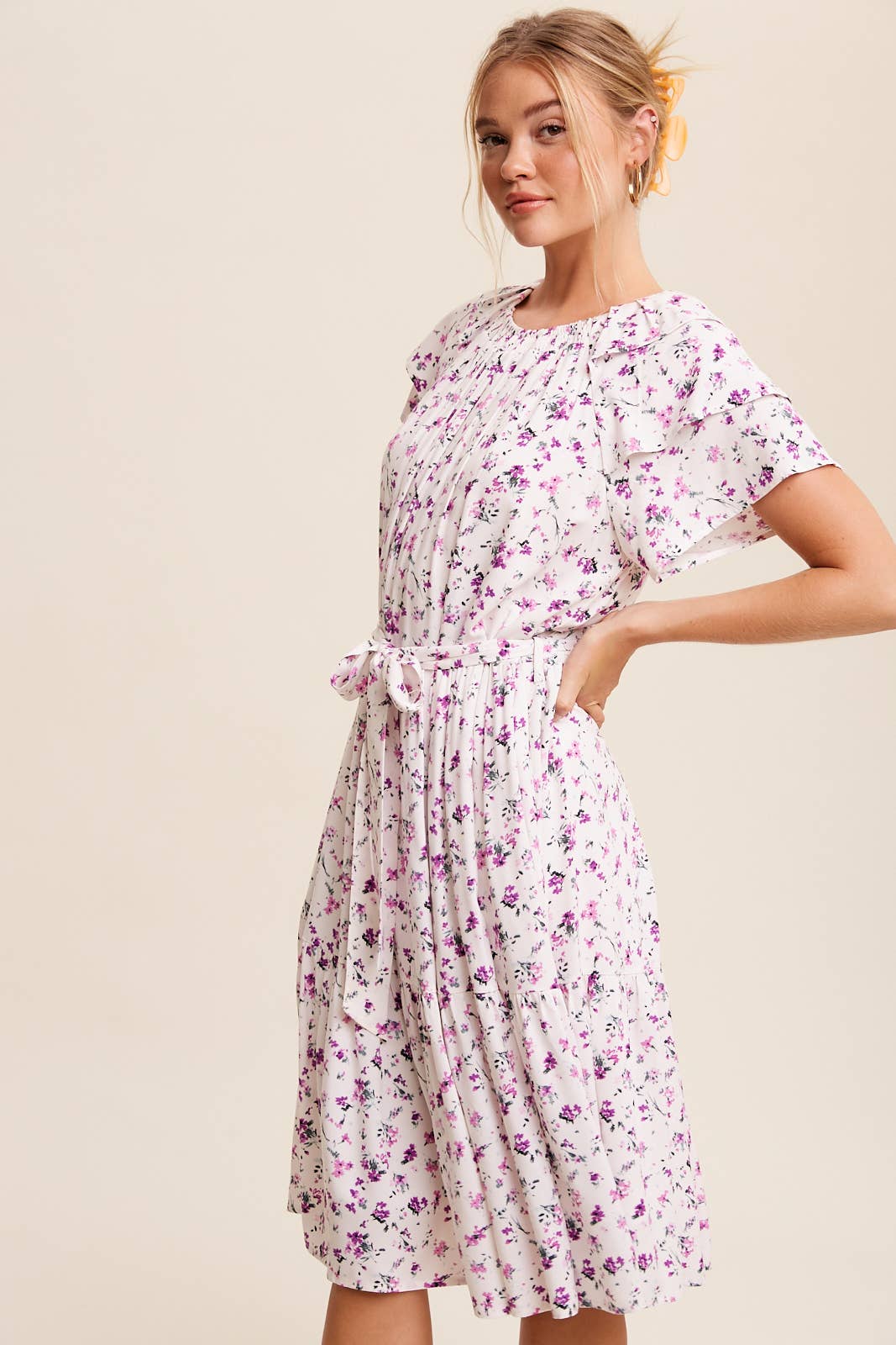 Floral Ruffle Sleeve Midi Dress
