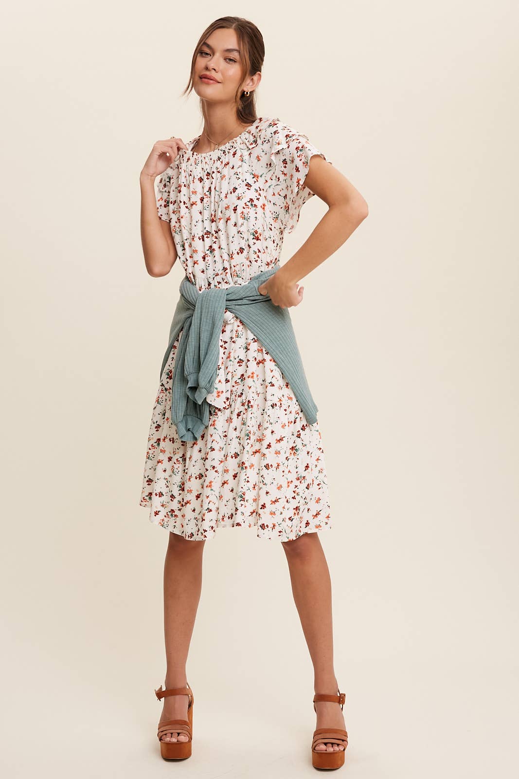 Floral Ruffle Sleeve Midi Dress