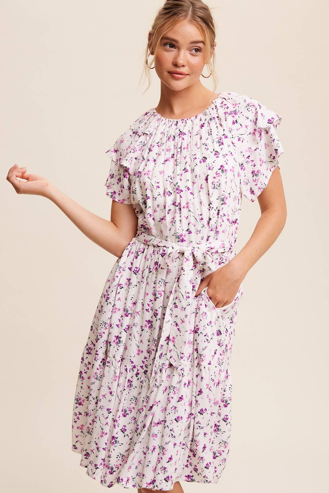 Floral Ruffle Sleeve Midi Dress