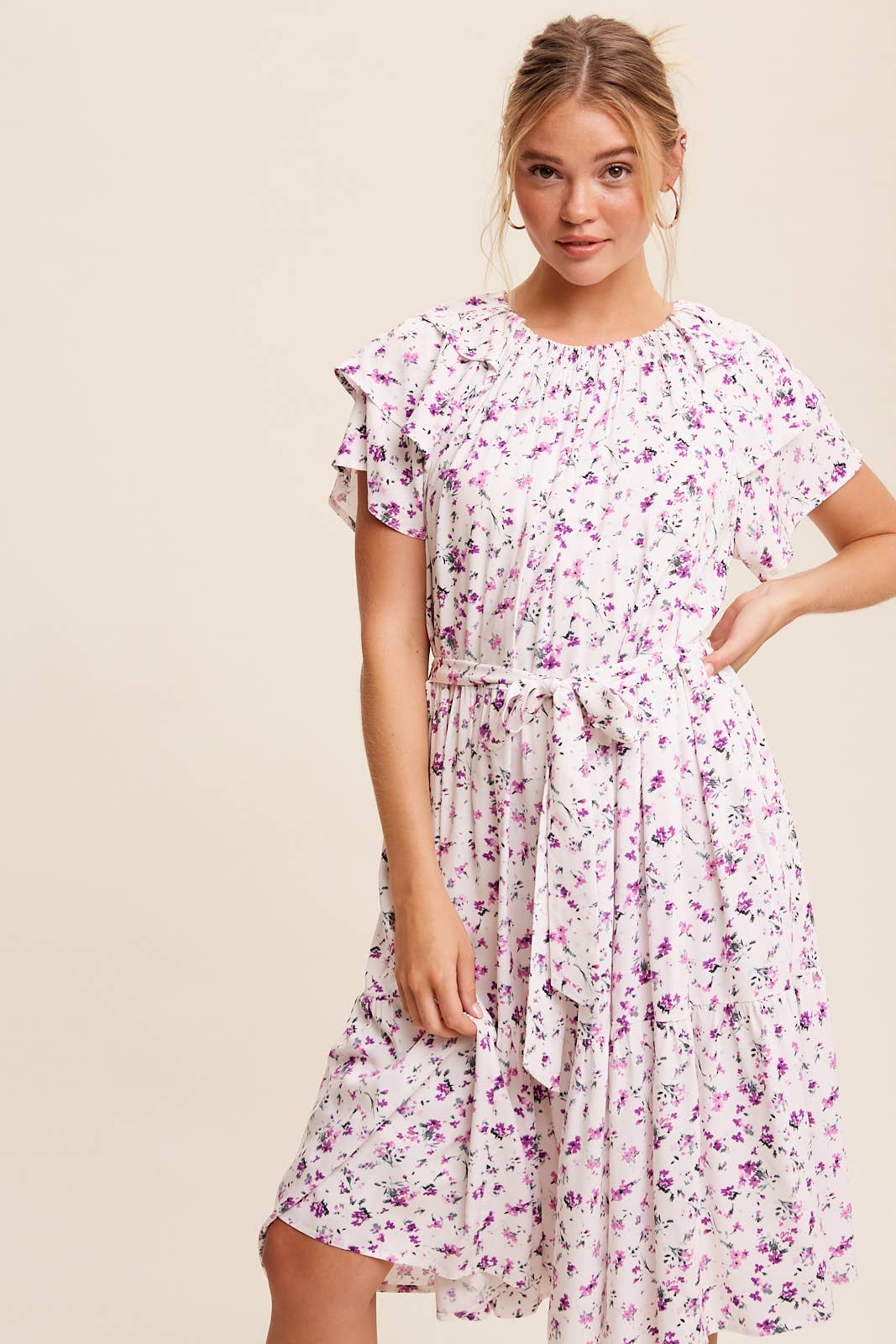Floral Ruffle Sleeve Midi Dress
