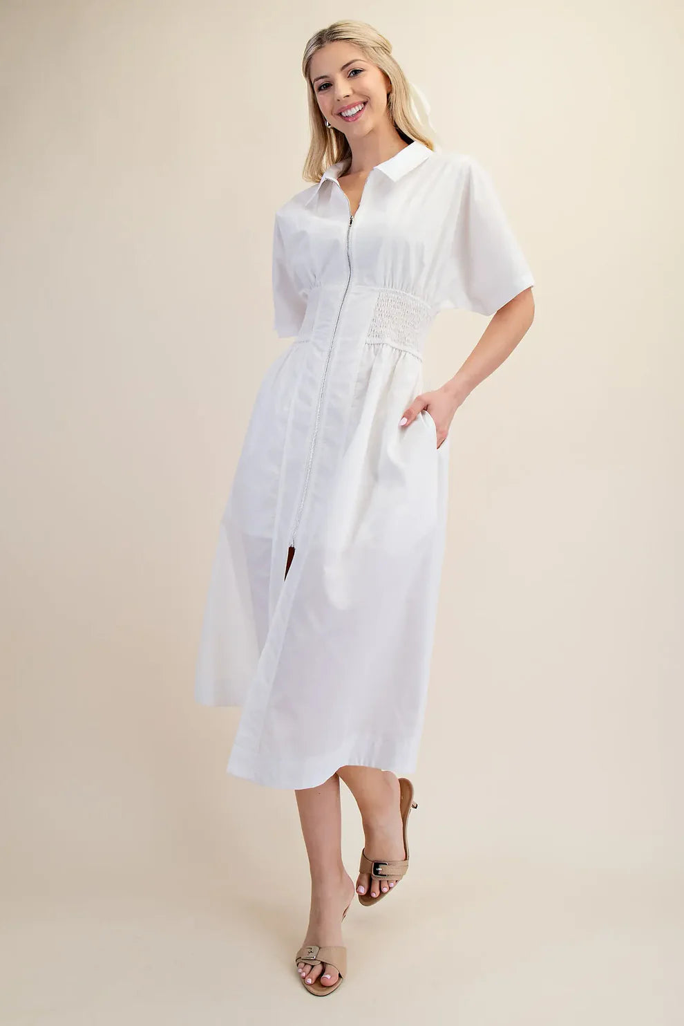 COLLARED ZIPPER DOWN SHIRT DRESS
