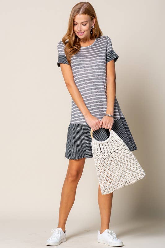 STRIPED MIXED MEDIA DRESS