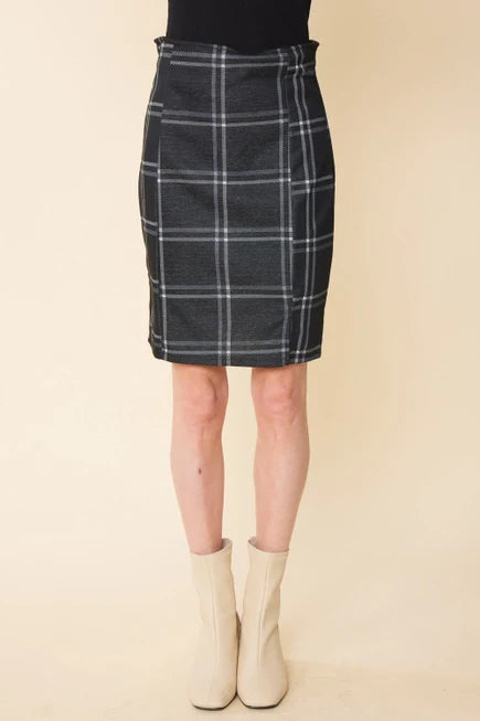 PLAID PRINTED PENCIL SKIRT WITH SIDE SLIT