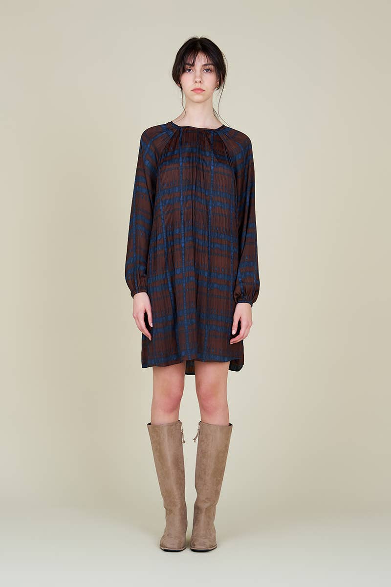 PLEATED PRINT MINI DRESS