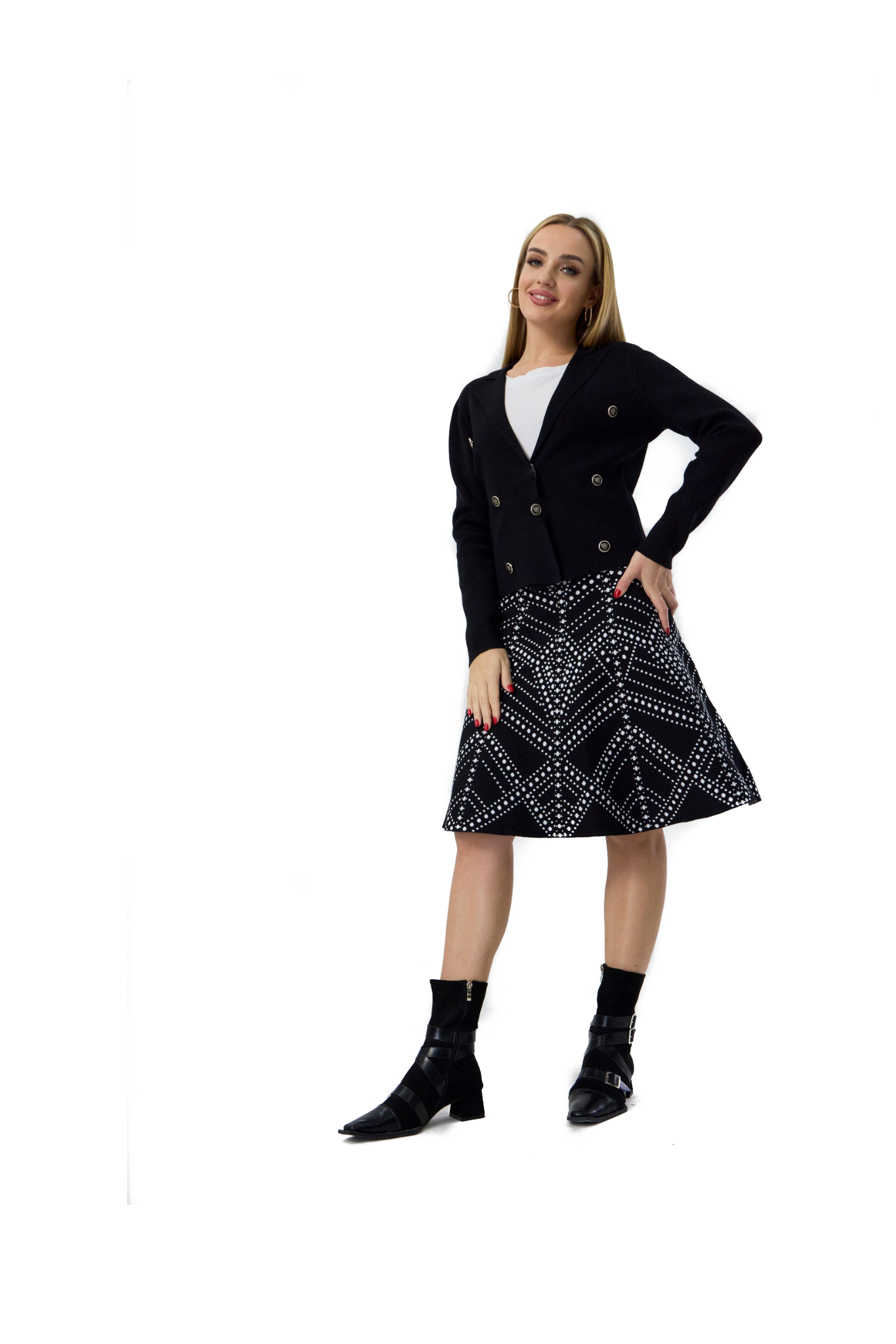 MM KNIT DOUBLE BREASTED BLAZER - BLACK