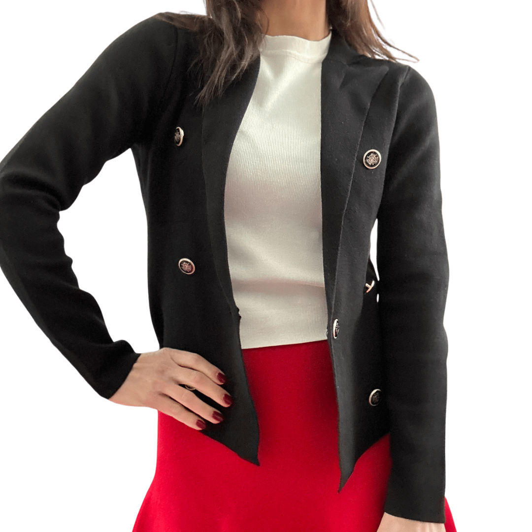 MM KNIT DOUBLE BREASTED BLAZER - BLACK