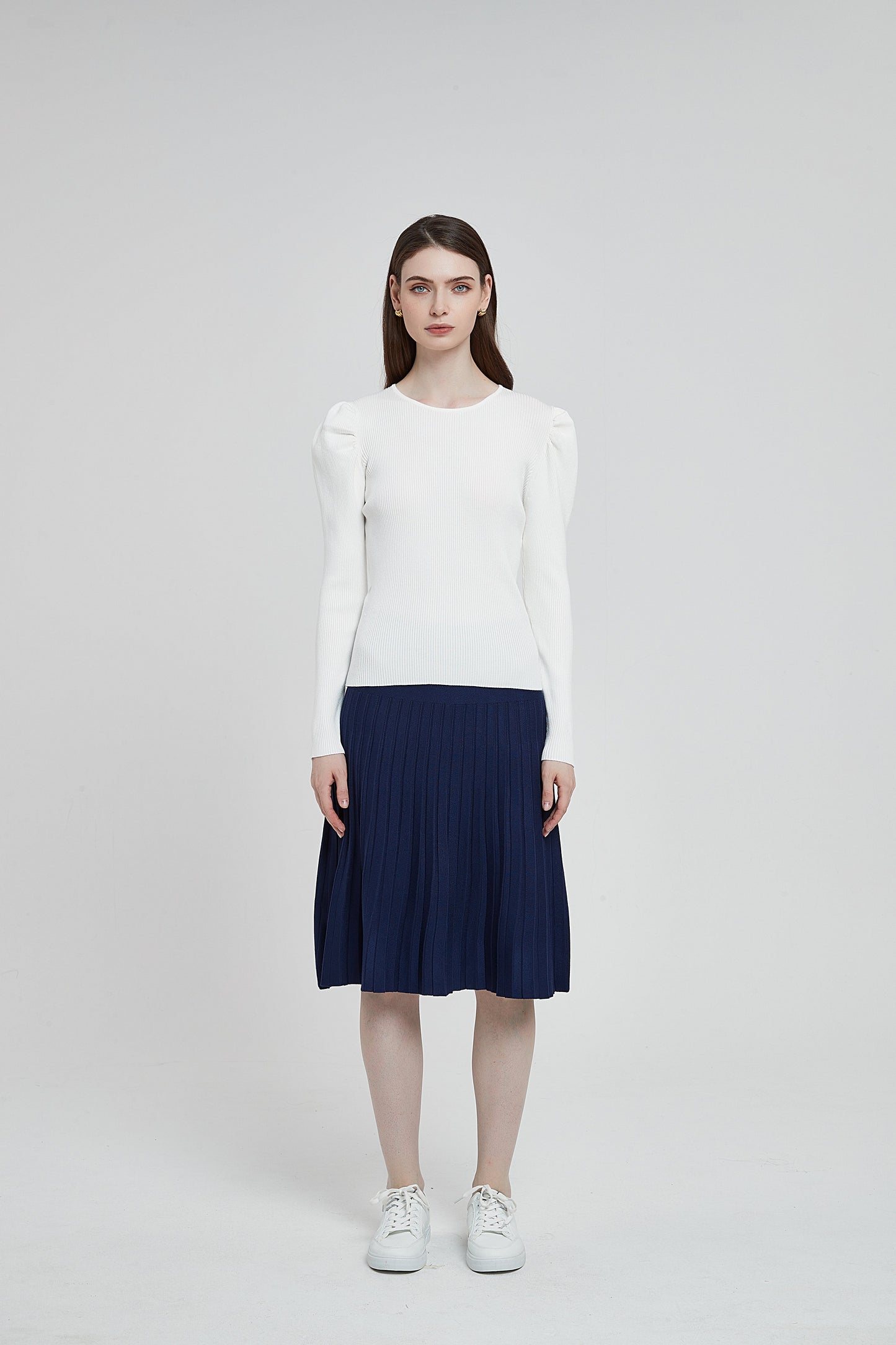 THE MM UNIFORM SKIRT - PLEATED NAVY FLAT PLEATS