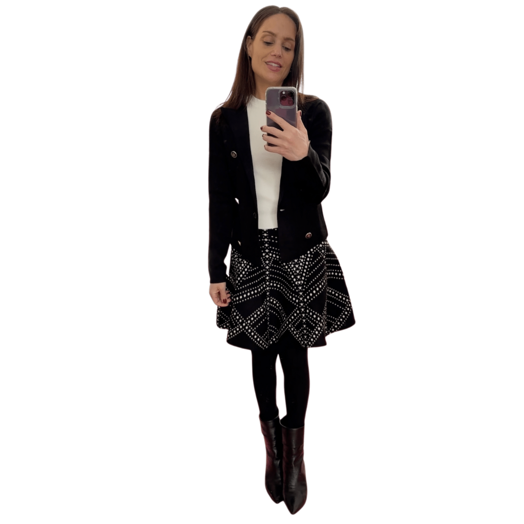 MM KNIT DOUBLE BREASTED BLAZER - BLACK