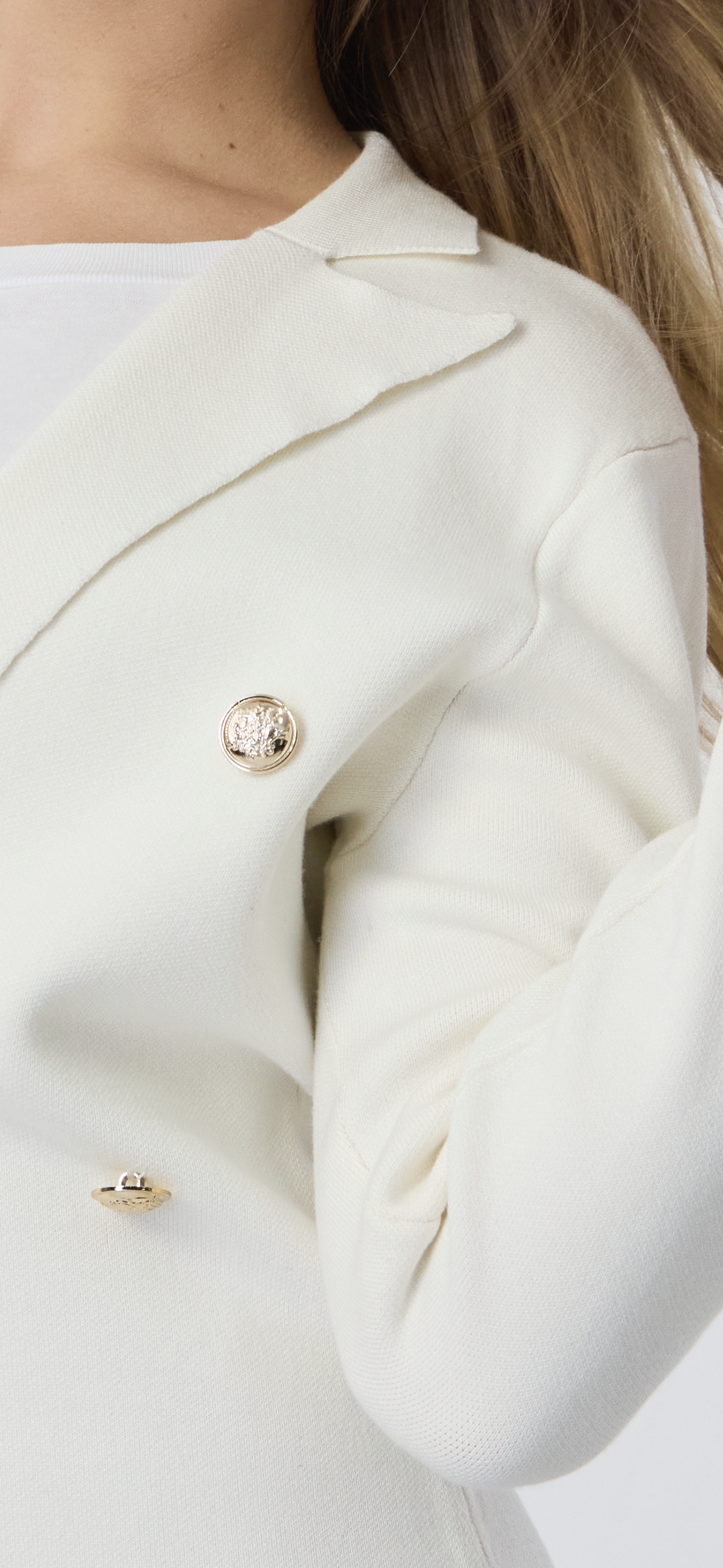 MM KNIT DOUBLE BREASTED BLAZER - CREAM