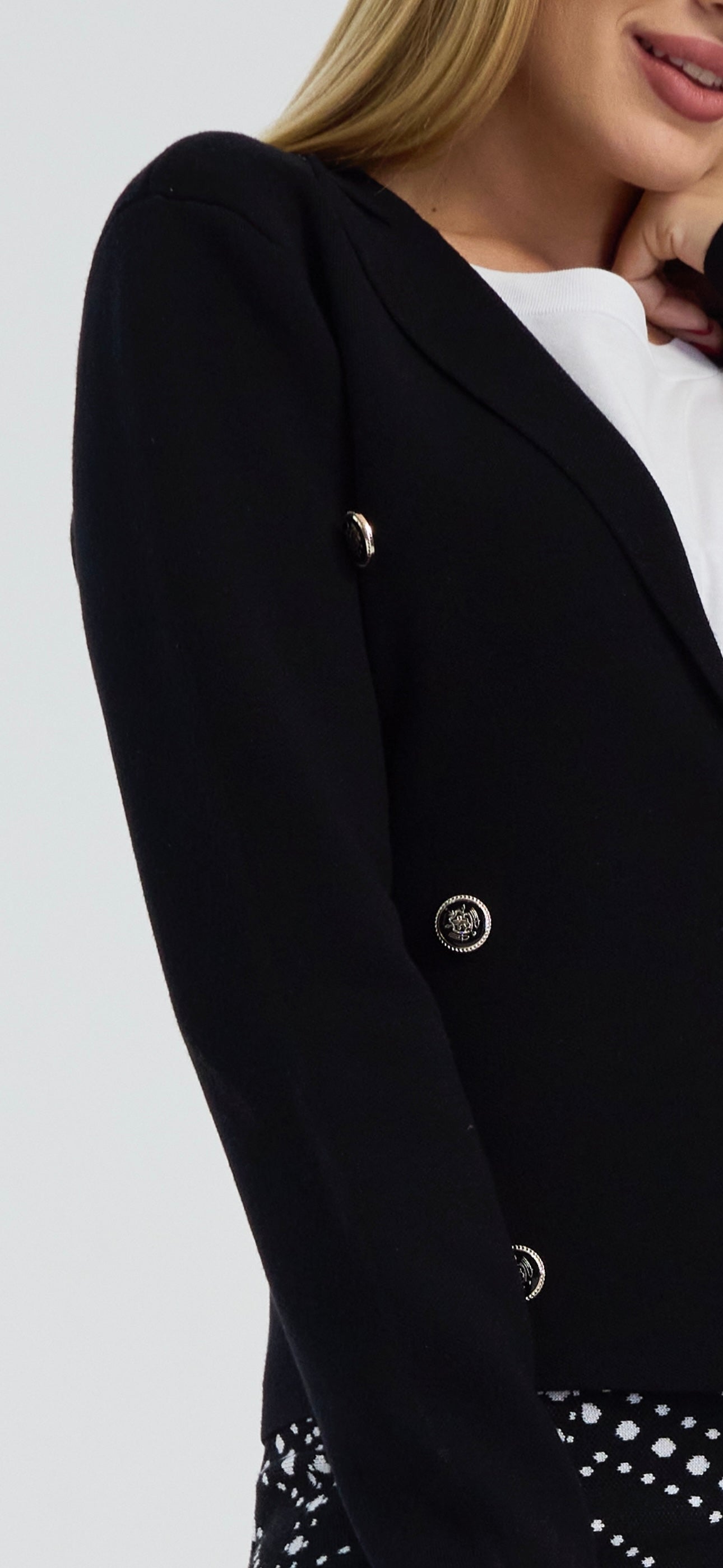 MM KNIT DOUBLE BREASTED BLAZER - BLACK