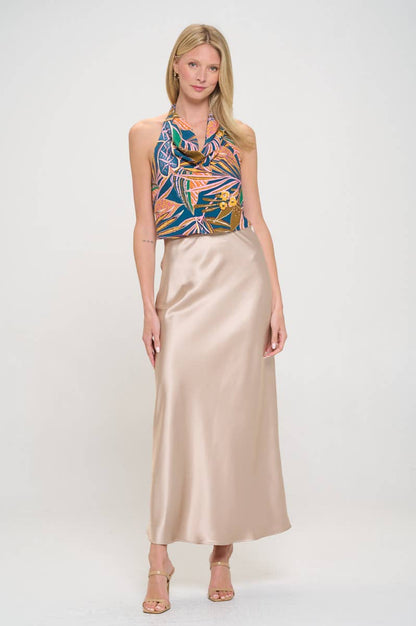Solid Silky Satin Maxi Skirt