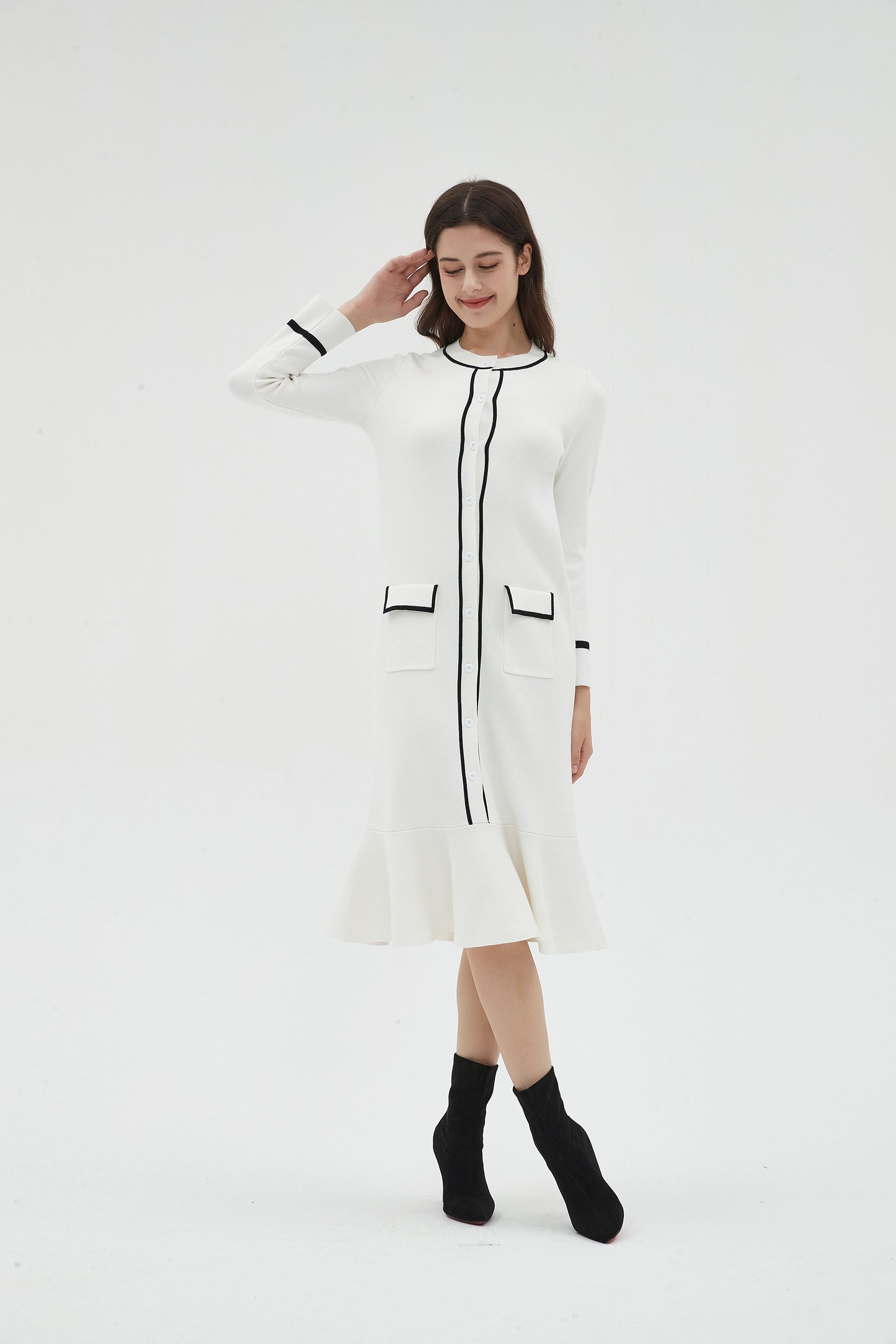 DROP WAIST KNIT CARDI DRESS - WHITE