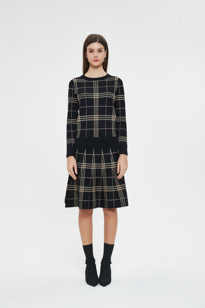 MM PLAID SWEATER - BLACK/LILAC