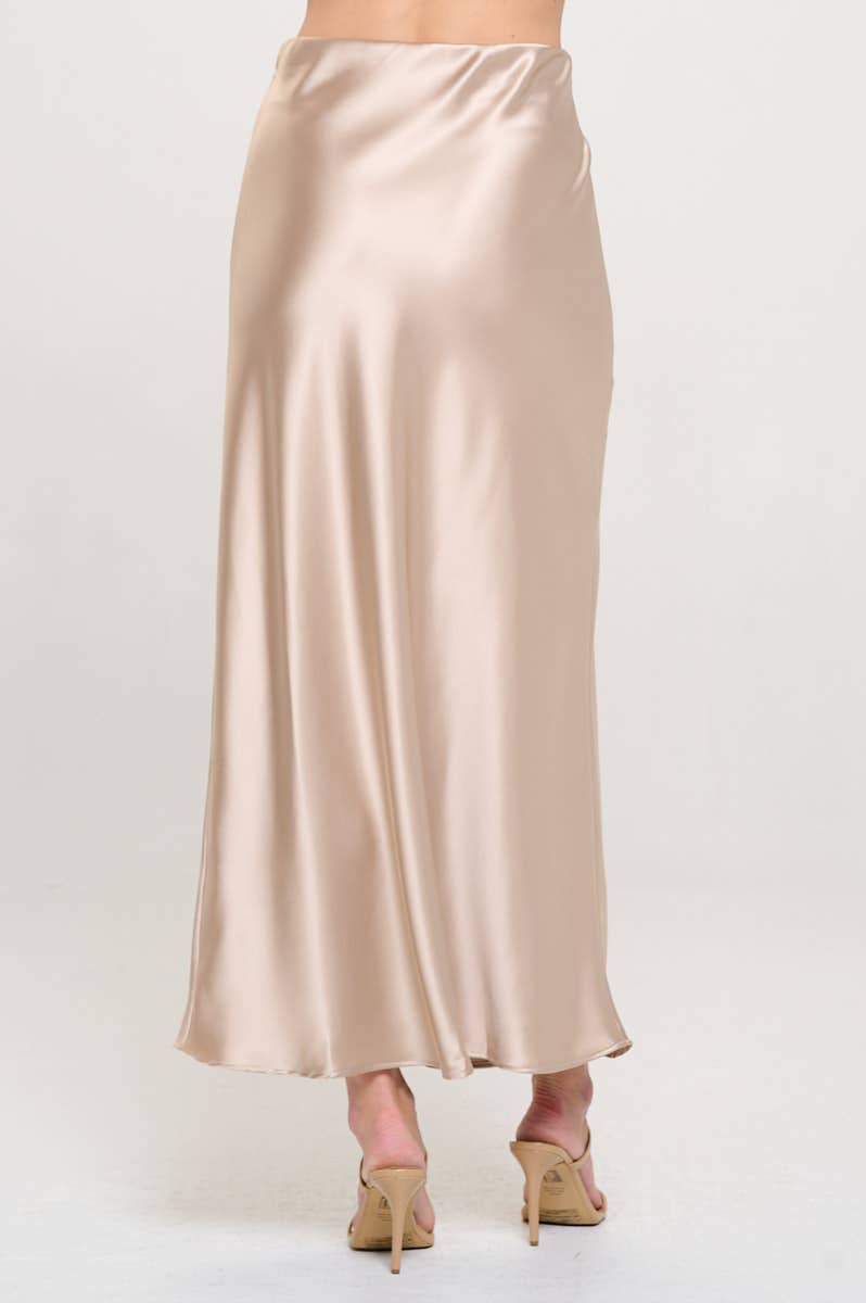 Solid Silky Satin Maxi Skirt