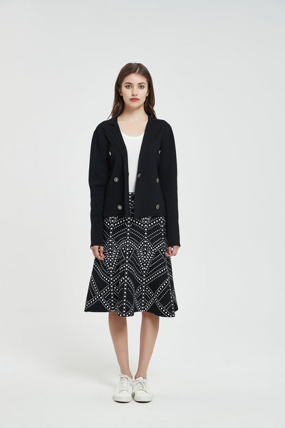 MM KNIT DOUBLE BREASTED BLAZER - BLACK
