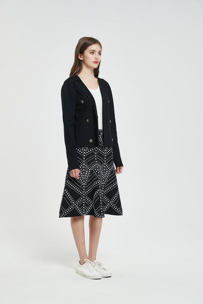 MM KNIT DOUBLE BREASTED BLAZER - BLACK