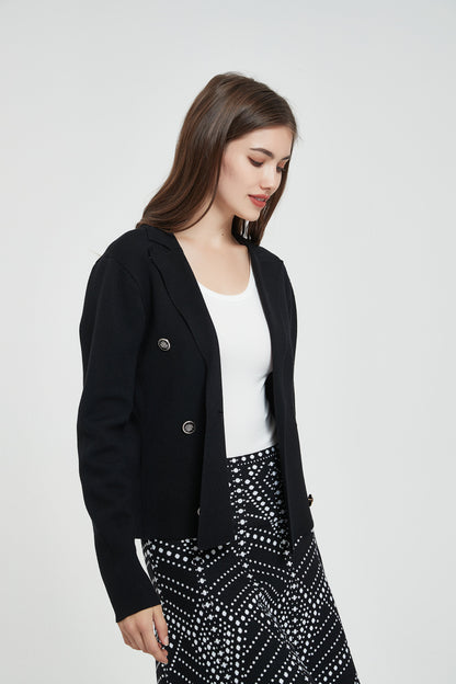 MM KNIT DOUBLE BREASTED BLAZER - BLACK