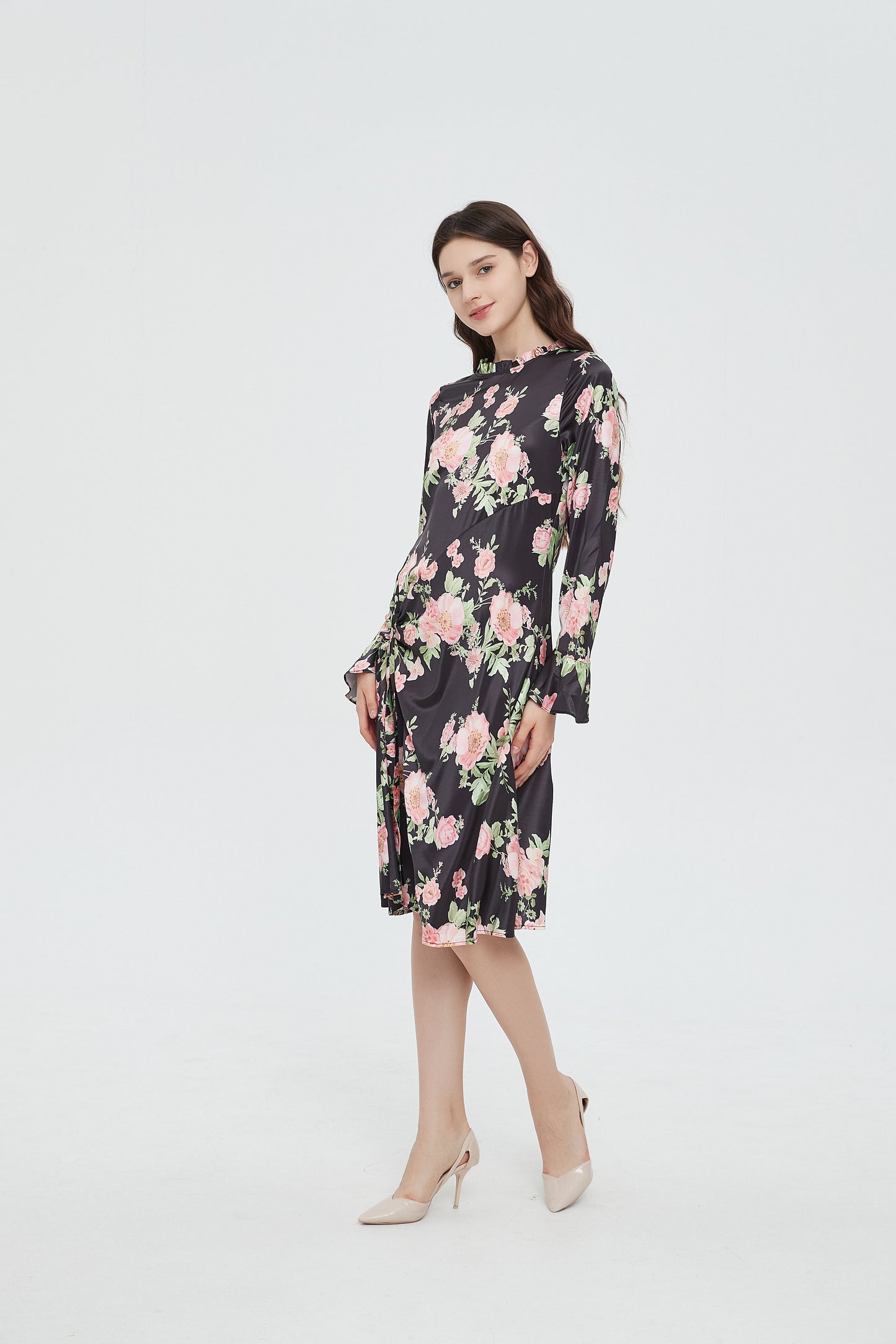 SUBTLE TIE RUCHED DRESS byMM - FLORAL