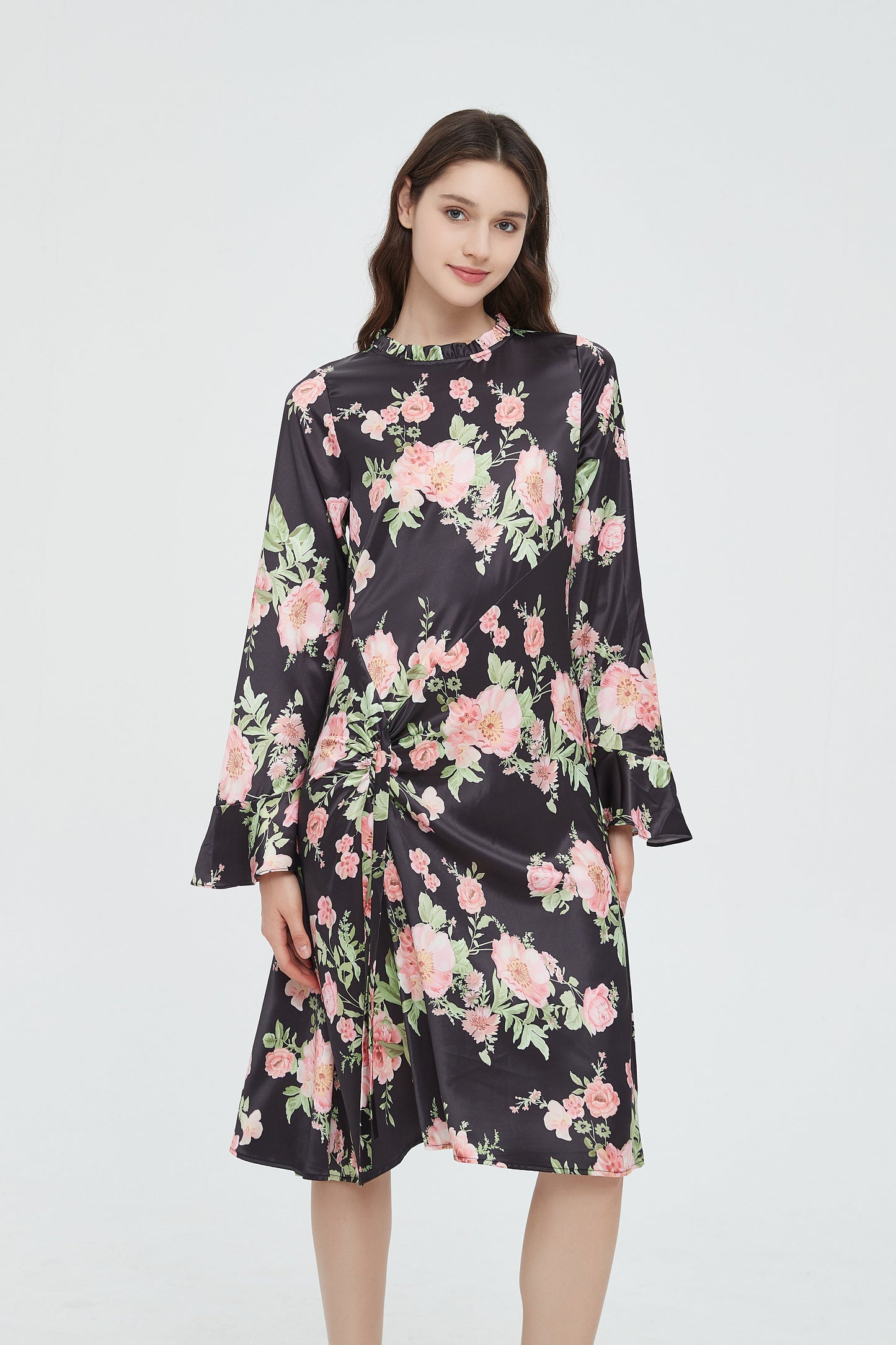 SUBTLE TIE RUCHED DRESS byMM - FLORAL