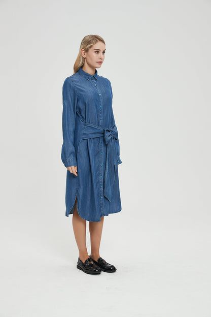 TIE WAIST DENIM SHIRT DRESS byMM