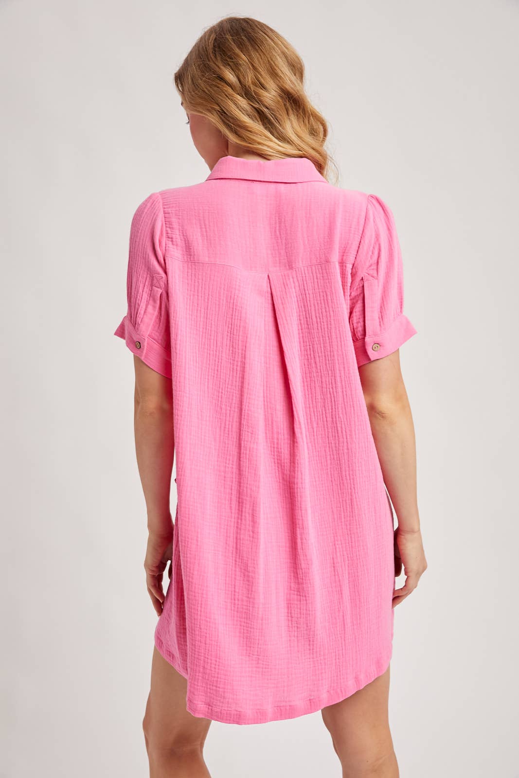 RUFFLED POCKET BUTTON DOWN SHIRT DRESS