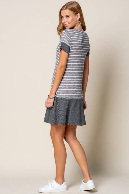 STRIPED MIXED MEDIA DRESS