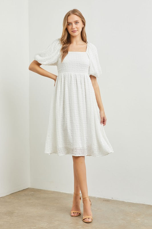 SQUARE NECK BUBBLE SLEEVE DRESS