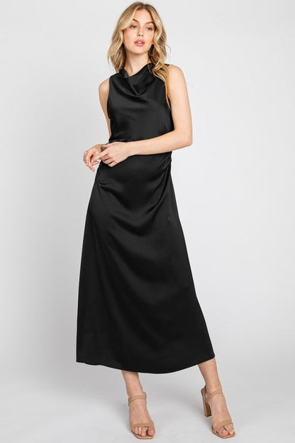 COWL NECK SATIN DRESS