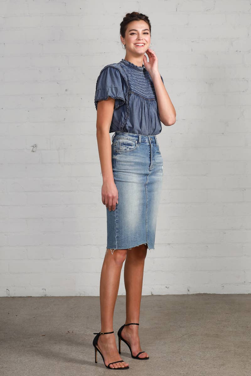 KNEE LENGTH JEAN SKIRT