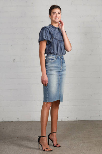 KNEE LENGTH JEAN SKIRT
