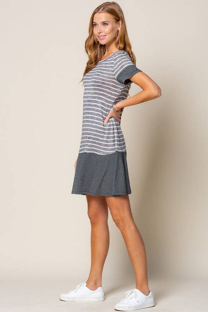 STRIPED MIXED MEDIA DRESS