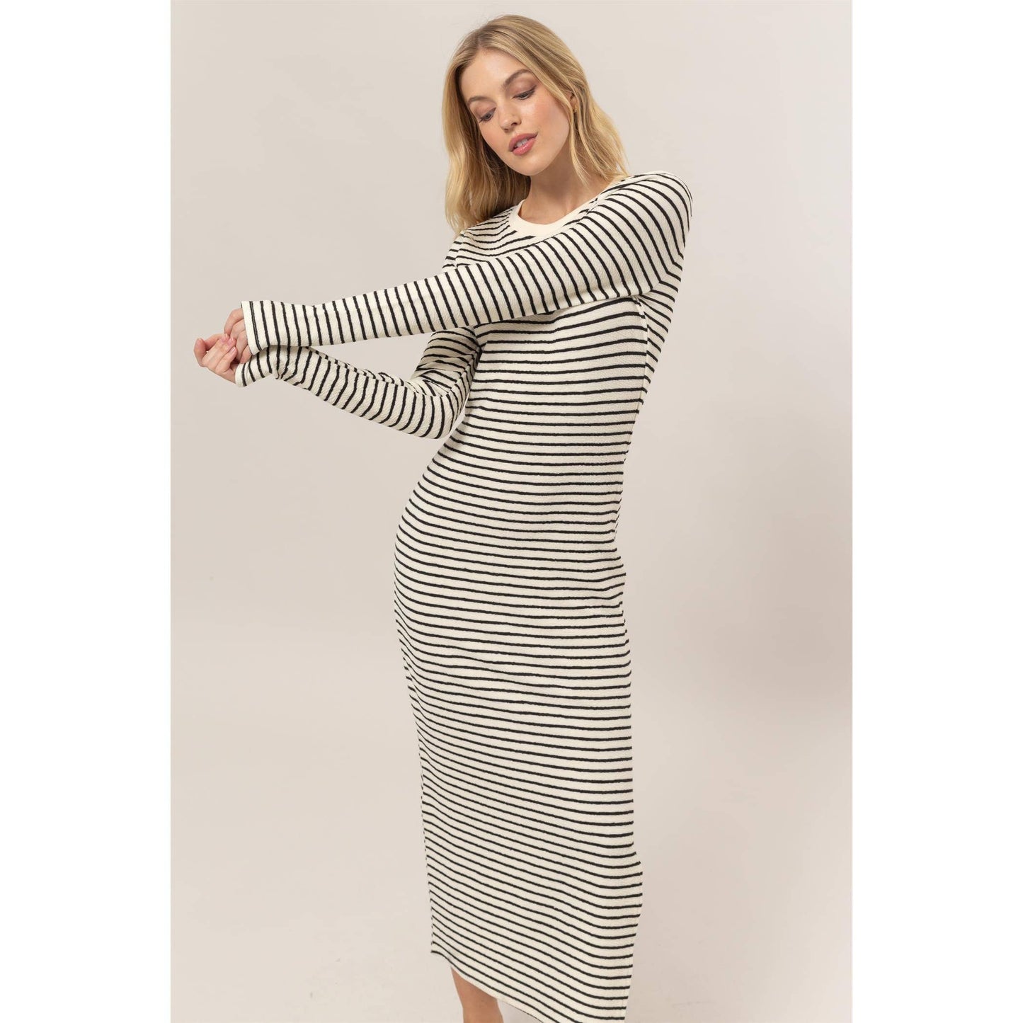 KNIT STRIPED MIDI DRESS