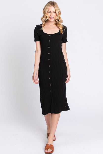 RIBBED BUTTON DOWN TSHIRT DRESS