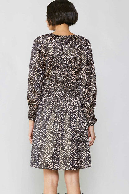 BLACK LEOPARD SMOCKED WAIST DRESS