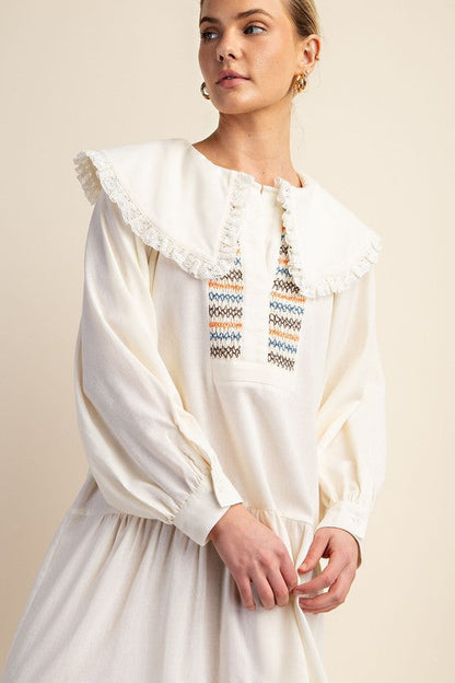 LINEN EMBROIDERY DRESS