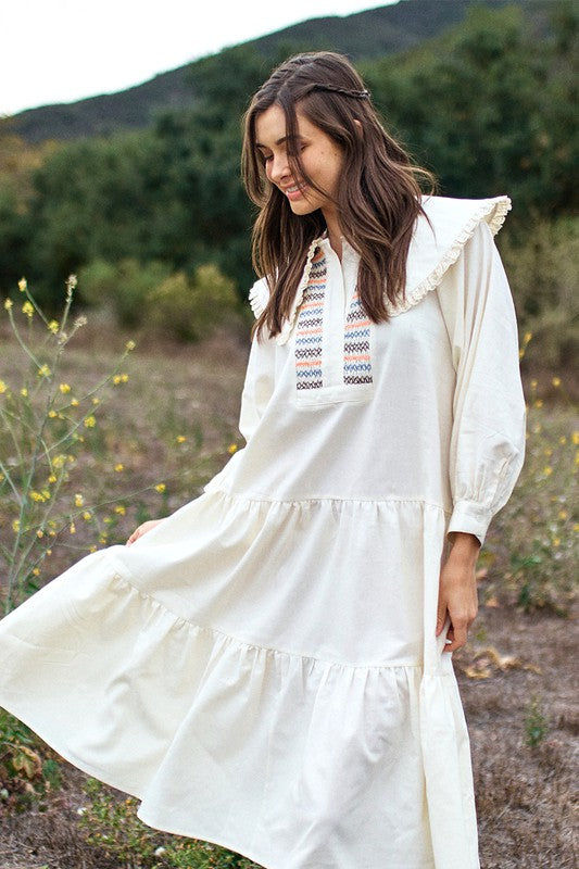 LINEN EMBROIDERY DRESS