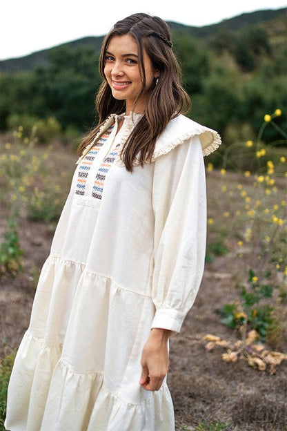 LINEN EMBROIDERY DRESS