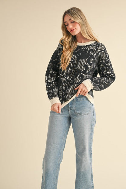 LACE PATTERN KNIT SWEATER