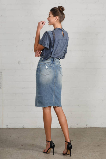 KNEE LENGTH JEAN SKIRT