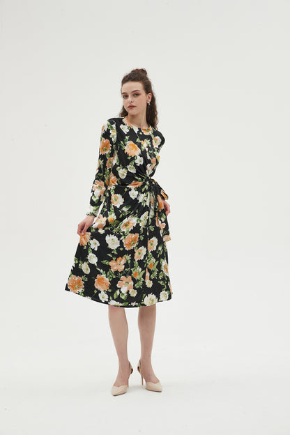 SILKY FLORAL WRAP DRESS byMM