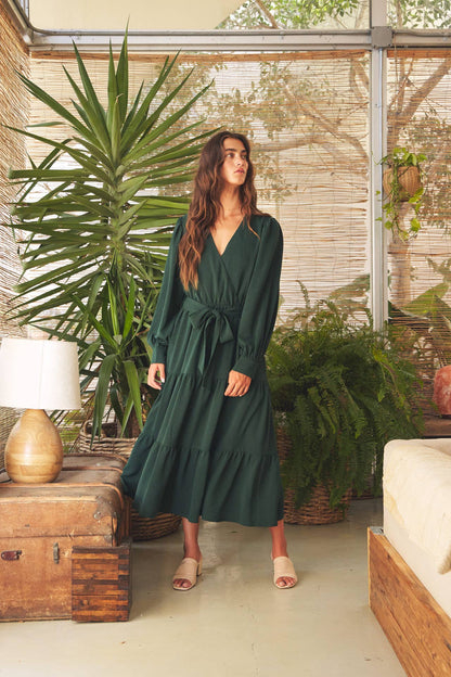 FAUX WRAP TIERED DRESS