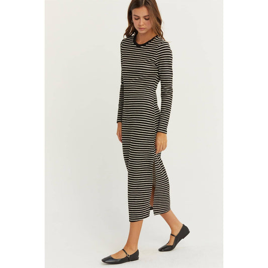 KNIT STRIPED MIDI DRESS