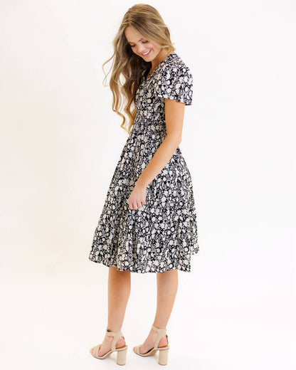 VNECK SMOCKED FRONT DRESS